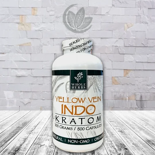 Whole Herbs Kratom Yellow Vein Indo Capsules - 500ct Bottle