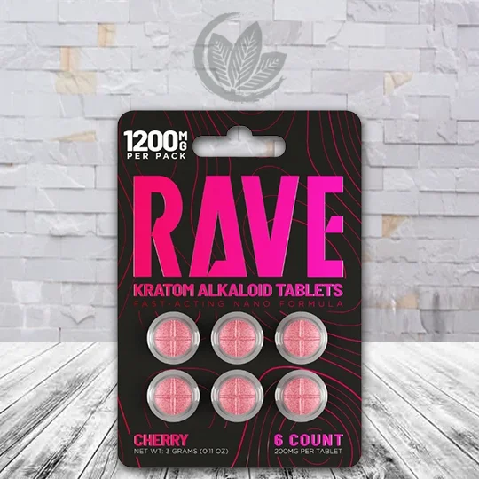 Rave Fast-Acting Nano Kratom Tablets 1200mg - Cherry -- 6ct Blister Pack