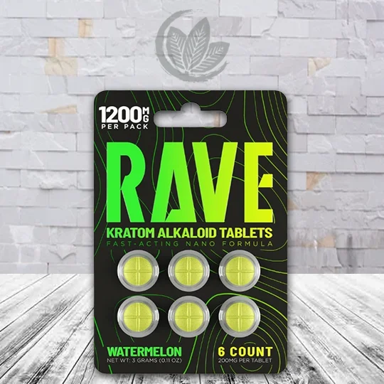 Rave Fast-Acting Nano Kratom Tablets 1200mg - Watermelon -- 6ct Blister Pack