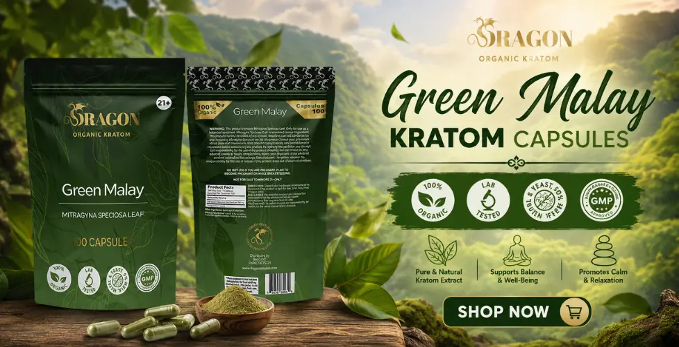Dragon Organic Kratom Green Malay Kratom Capsules