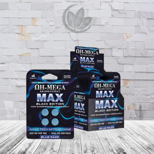 OH-MEGA MAX-NANO-MIT Kratom Extract Tablets 1600mg-Blue Razz -- 4ct x 10 = 40 Tablets BULK CASE