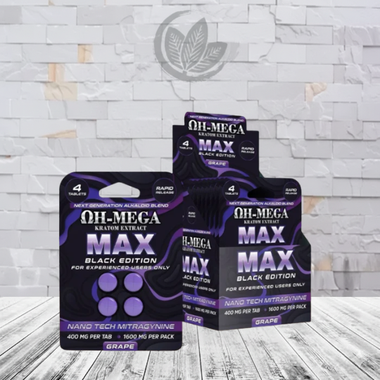 OH-MEGA MAX-NANO-MIT Kratom Extract Tablets 1600mg-Grape -- 4ct x 10 = 40 Tablets BULK CASE