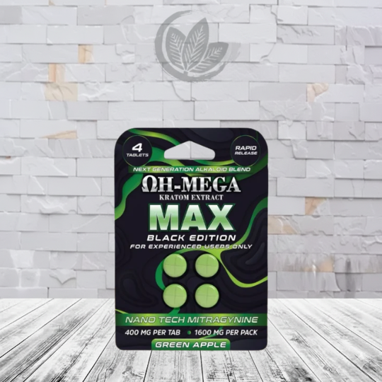 OH-MEGA MAX-NANO-MIT Kratom Extract Tablets 1600mg-Green Apple -- 4ct Single Blister