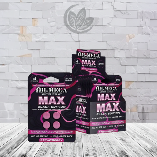 OH-MEGA MAX-NANO-MIT Kratom Extract Tablets 1600mg-Strawberry -- 4ct x 10 = 40 Tablets BULK CASE