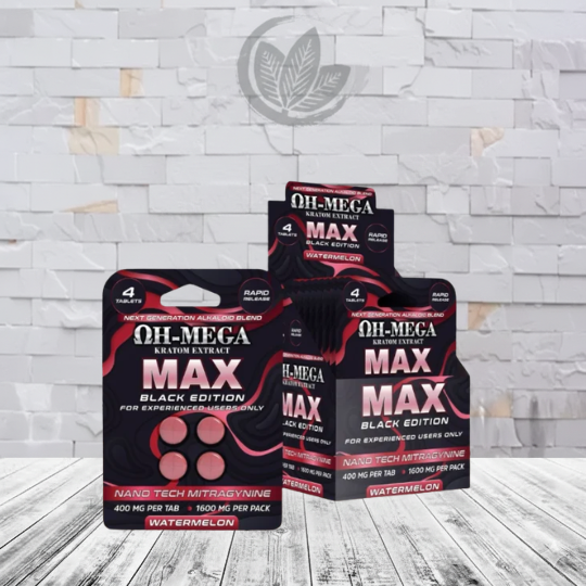 OH-MEGA MAX-NANO-MIT Kratom Extract Tablets 1600mg-Watermelon -- 4ct x 10 = 40 Tablets BULK CASE
